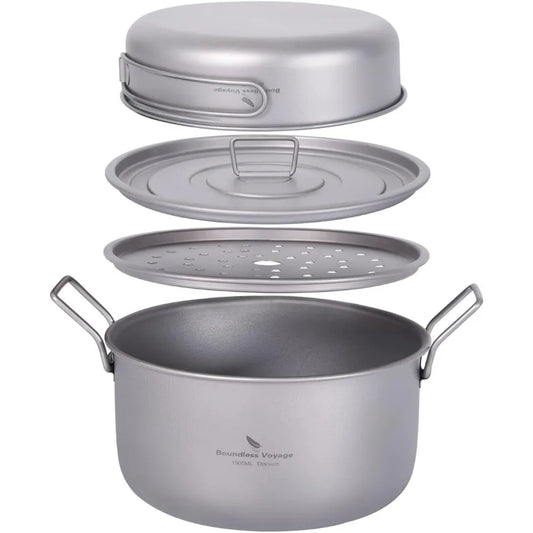 Multifunctional Titanium Steamer Pot with Frying Pan and Vented Lid for Outdoor Camping Backpacking Kitchen: Lightweight Durabl