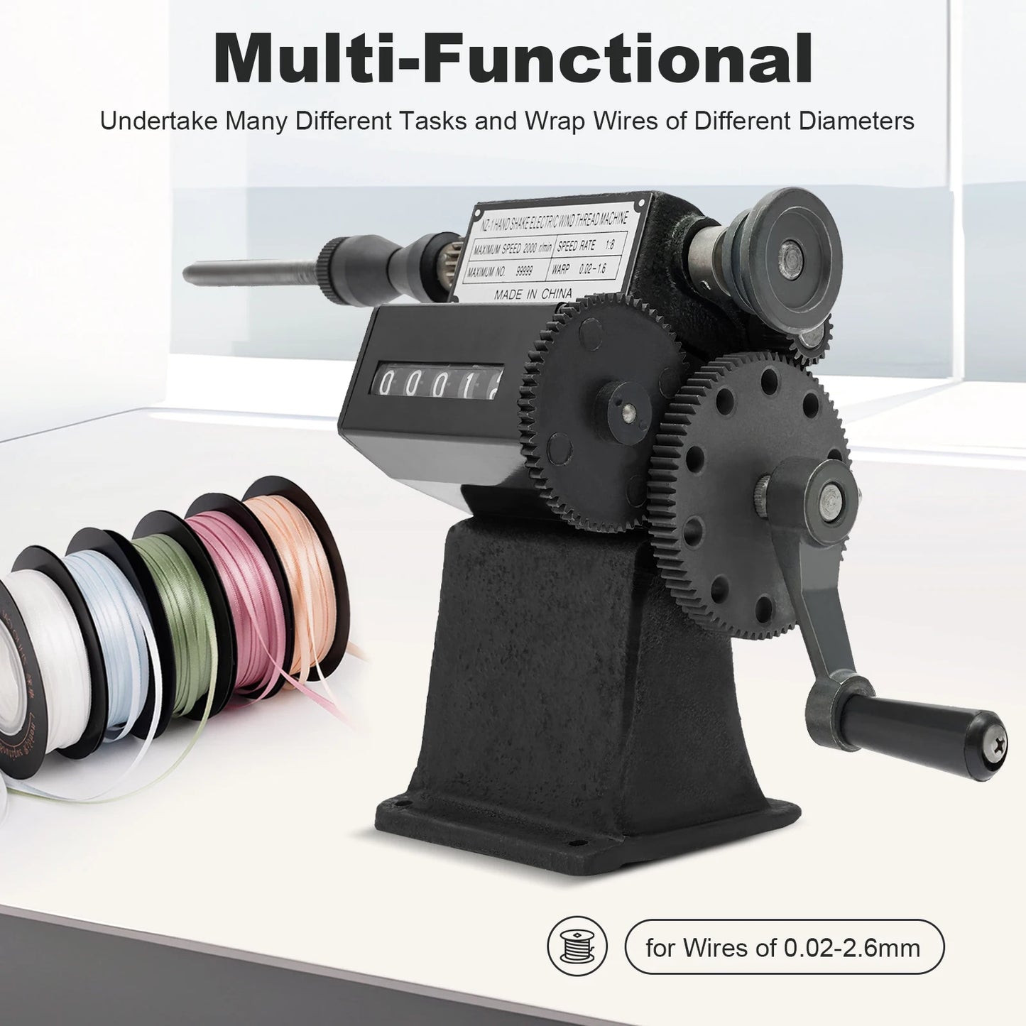 Fishing Line Spooler with Counting Machine, 0-99999 Count Range, Cast Iron Frame, Max Diameter 150mm, Winding Machine for