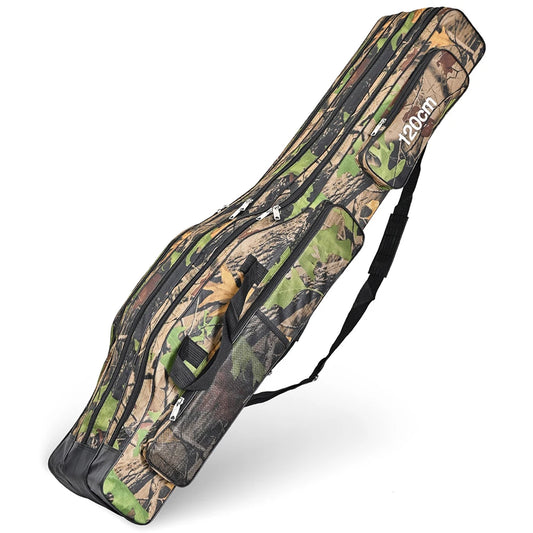 3 Layer Collapsible Fishing Rod Bag Waterproof Camo Fishing Tackle Backpack Large Capacity Multifunctional for Outdoor Fishing