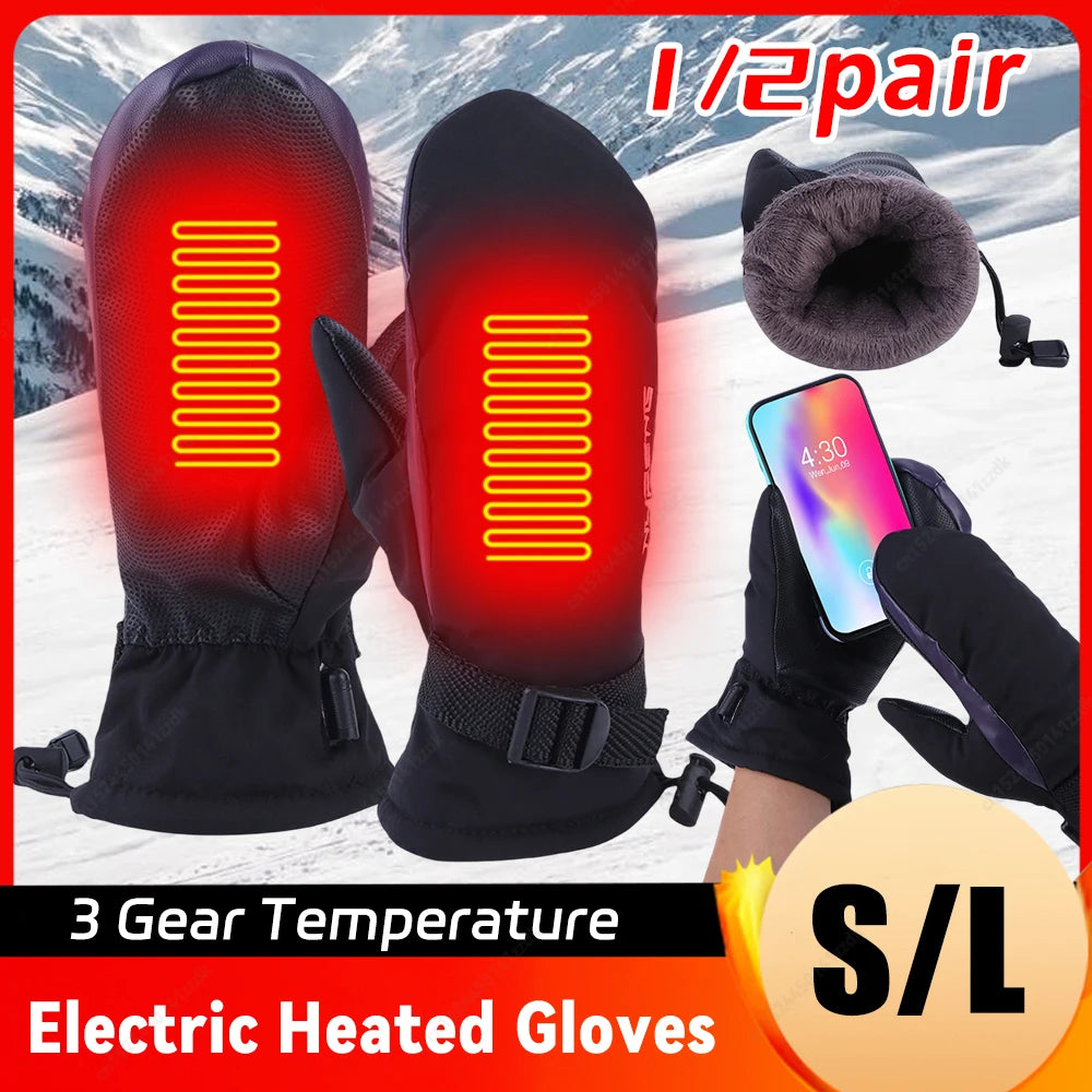 1/2pair Electric Heating Gloves USB Charging  Motorcycle Gloves 3 Gear Temperature Cycling Running Ski Winter Gloves Hiking Walk