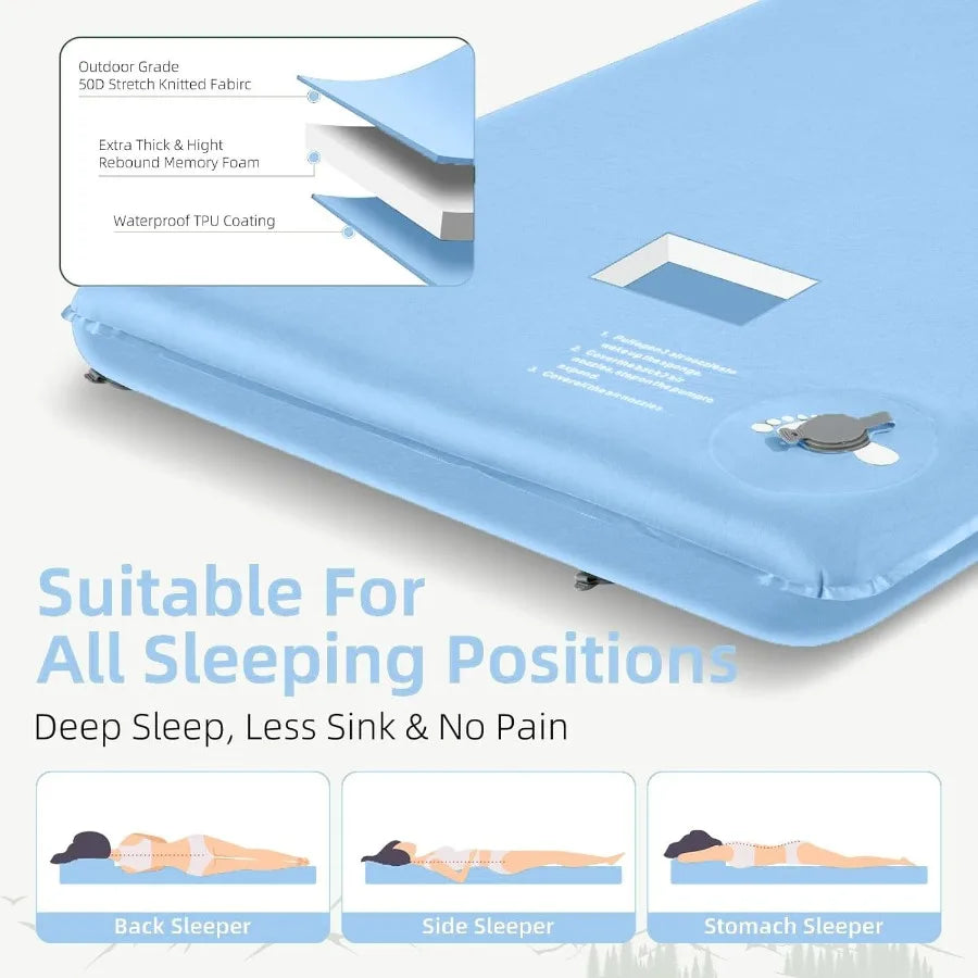 Memory Sleeping Pad 3.1 Ultra-Thick Foam Sleeping Mats for Camping Easy Inflate Deflate 9.5 R-Value Insulated Camping Mattress