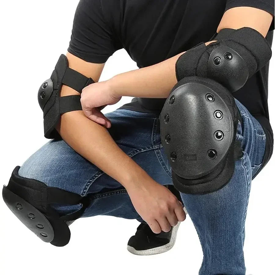 A set of Four Knees and Elbows,Airsoft Knee Elbow Protective Pads Combat Paintball Skate Outdoor Sports Safety Guard Gear