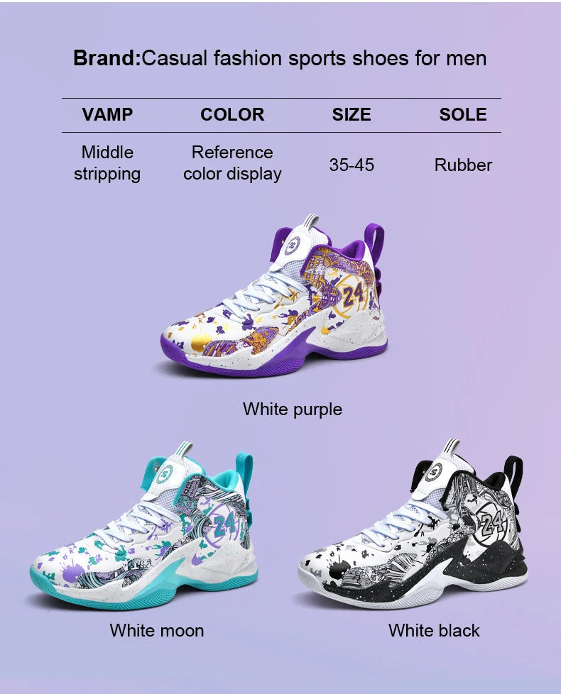 Men's Basketball Shoes No-Slip Breathable Outdoor Shoes Fashion Graffiti Training Shoes