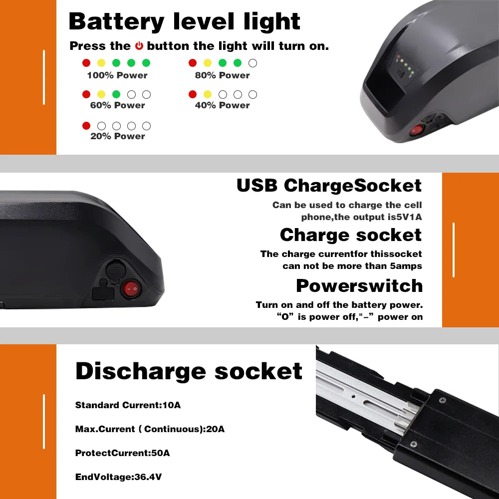 36V 48V 15Ah 20Ah Hailong Li-ion EBike Battery for 1000W 750W 500W Motor, 18650 Pack,Long Range Bicycle Battery,Fast Shipping