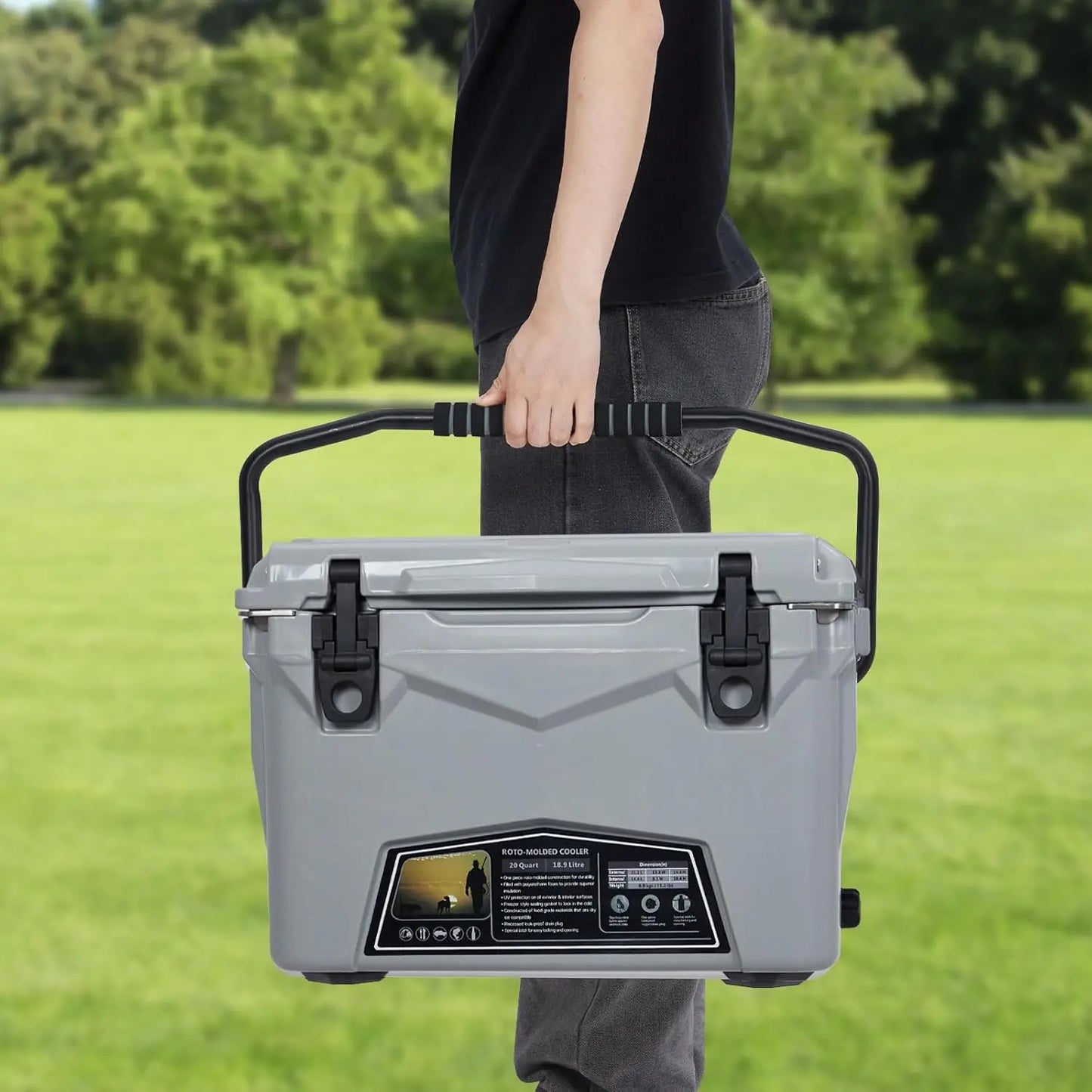 Portable Ice Cooler, Heavy Duty Ice Chest with Portable Cup Holder, Fish Ruler, Bottle Openers, Camping Cooler for Beach Boat