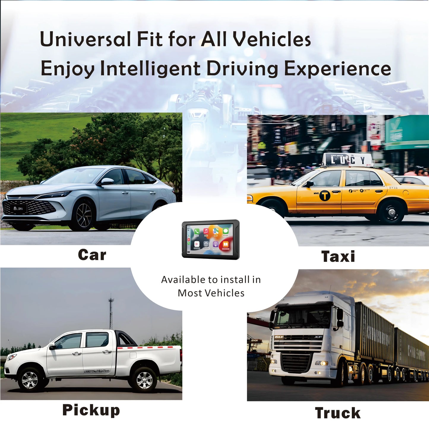 "10.26'' Wireless Car Touchscreen" CarPlay/Android Auto, BT, Backup Cam, Navigation, Mirror Link for All Cars"