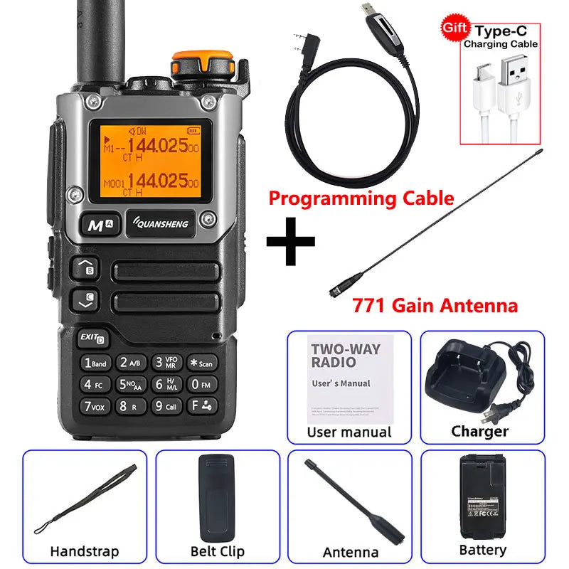 Quansheng UV K5 8 Walkie Talkie Am Fm Communication Ham Amateur Long Range Wireless Set With Programming Cable and 771 Antenna