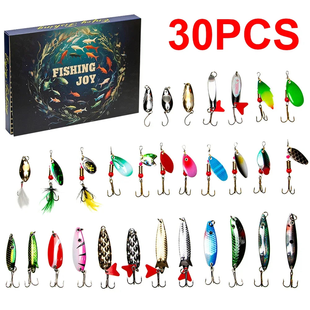 30-Day Countdown Calendar Fishing Tackle Gift Box Fishing Spoon Lure Spinner Bait Fishing Lures Christmas Gifts Advent Calendar