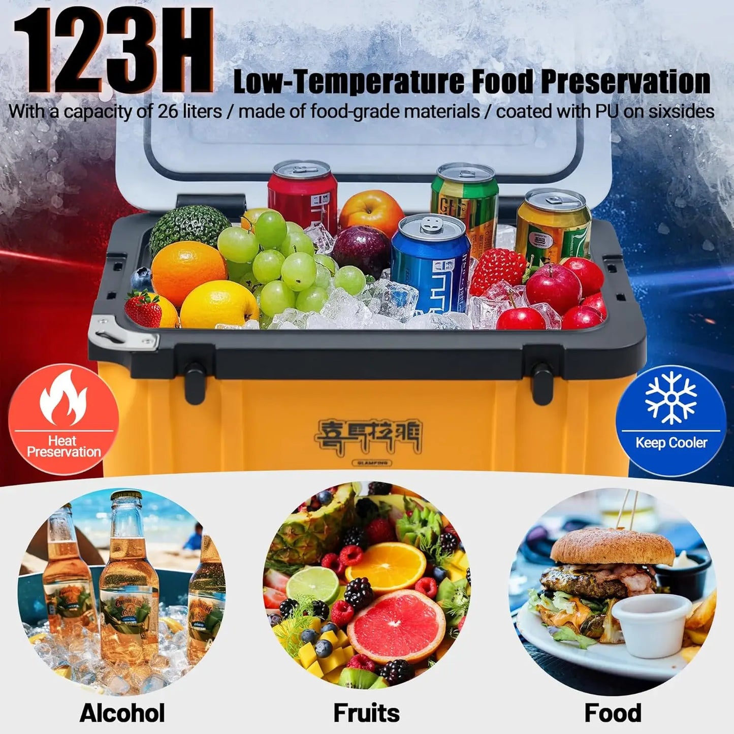 20 Quart Camp Cooler - Insulated Ice Chest 48 Hours Ice Retention Portable Handle - Bear Proof Travel Ice Box for Beach Drink BB