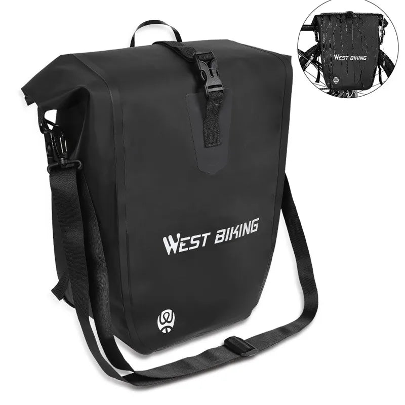 WEST BIKING Bicycle Trunk Bag TPU 100% Waterproof MTB Road Bike Panniers 25L Large Capacity Shoulder Bag Cycling Accessories