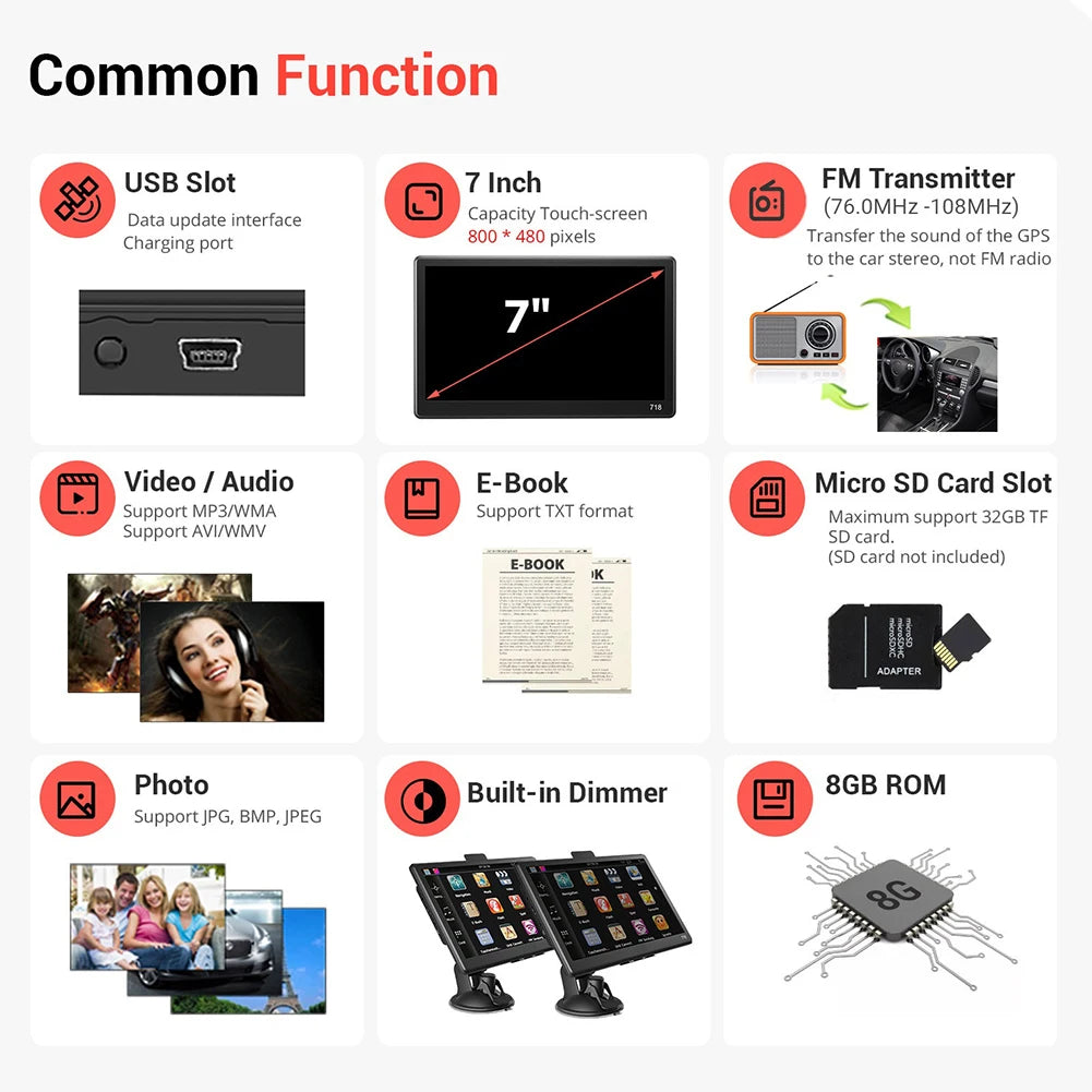 7 Inch HD Car GPS Navigation Built-in Speaker Car GPS Navigator USB TF Sat Nav Australia North America Europe Map Voice Reminder