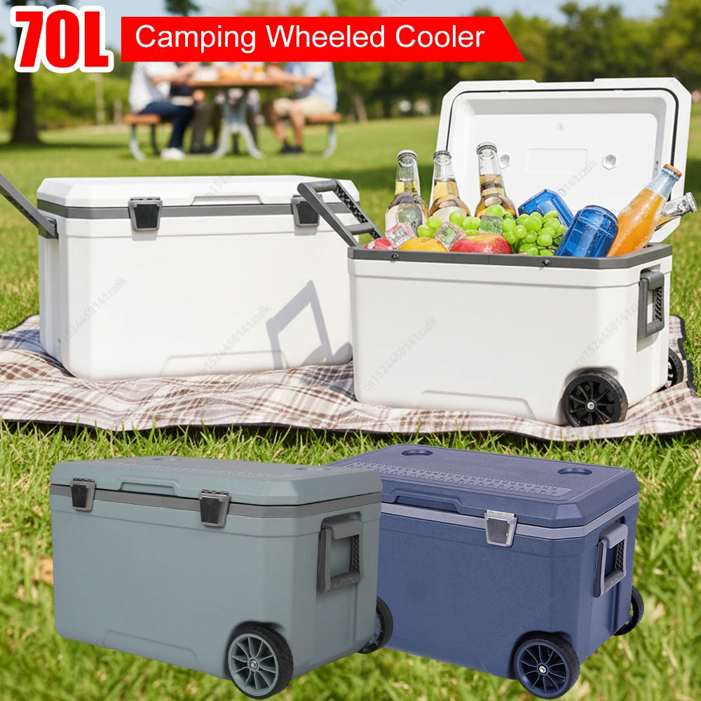70L Large Capacity Insulated Box Outdoor Camping Cooling Fishing Refrigerated Fresh Portable Car Storage Box for Beach Drink Bev