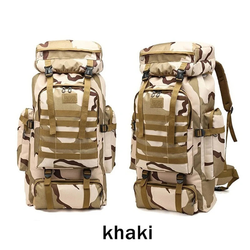 80L Waterproof Camo Tactical Backpack Military Army Hiking Camping Backpack Travel Rucksack Outdoor Sports Climbing Bag