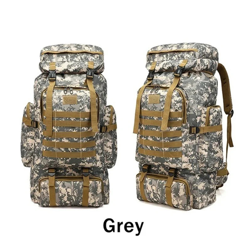 80L Waterproof Camo Tactical Backpack Military Army Hiking Camping Backpack Travel Rucksack Outdoor Sports Climbing Bag