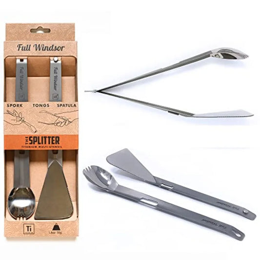 The Splitter Titanium Multi-Utensil Set Compact Lightweight Silver Spork Tongs Spatula Ladle Durable Cooking Kit for Camping BB