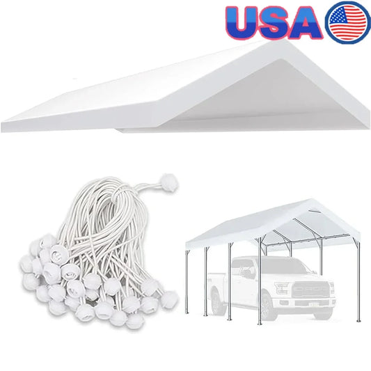 Upgraded Carport Replacement Canopy Cover Tent Garage Shelter Heavy-Duty Waterproof UV-Resistant Top Tarp with Bungee Cords