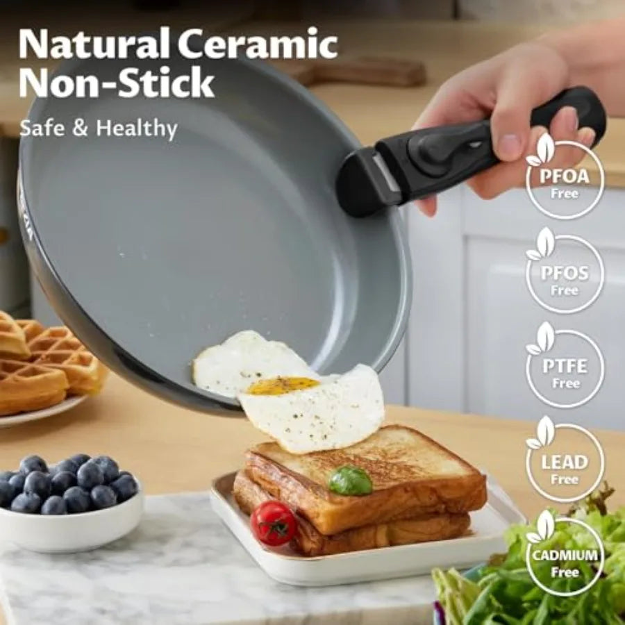 Induction Cookware with Healthy Ceramic Coating for Outdoor Camping and RV Living 10-Piece Nonstick Pots and Pans Set with Deta