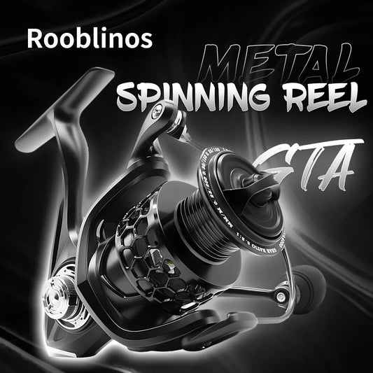 ROOBLINOS GTA2 Spinning Reel - 5+1 Bearings, 5.2:1 Gear Ratio, 15LB Drag Force, Metal Body with Anti-Reverse System