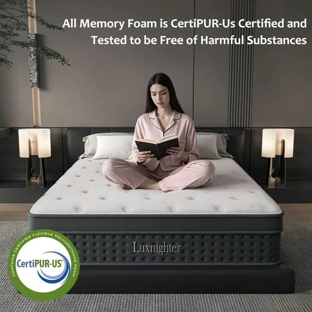 14 Inch Mattress in a Box, Cooling Matress with Memory Foam & Individual Pocket Springs for Pressure Relief & Spinal Alignment