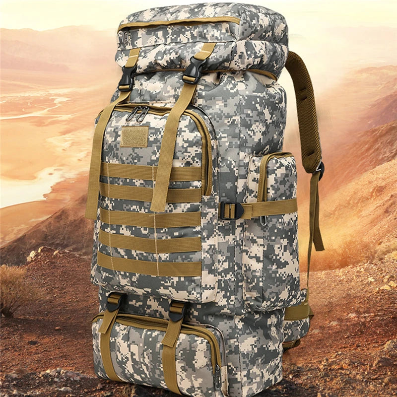 80L Waterproof Camo Tactical Backpack Military Army Hiking Camping Backpack Travel Rucksack Outdoor Sports Climbing Bag