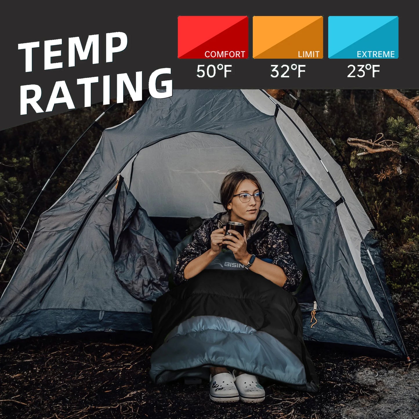 BISINNA Outdoor Camping Sleeping Bag Ultralight Waterproof Winter Warm Backpacking Sleeping Bag With Pillow for Traveling Hiking