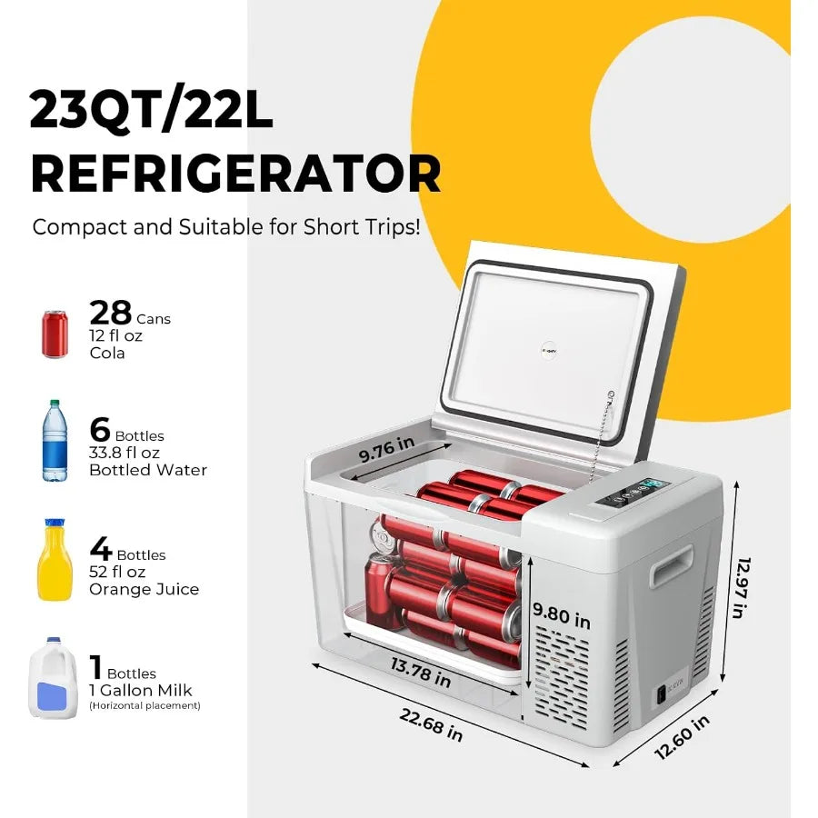 12 Volt Refrigerator 12V Car Fridge 23 Quart Portable Freezer Compressor Cooler 12/24V DC 110240 Volt AC for Truck Van RV Campe