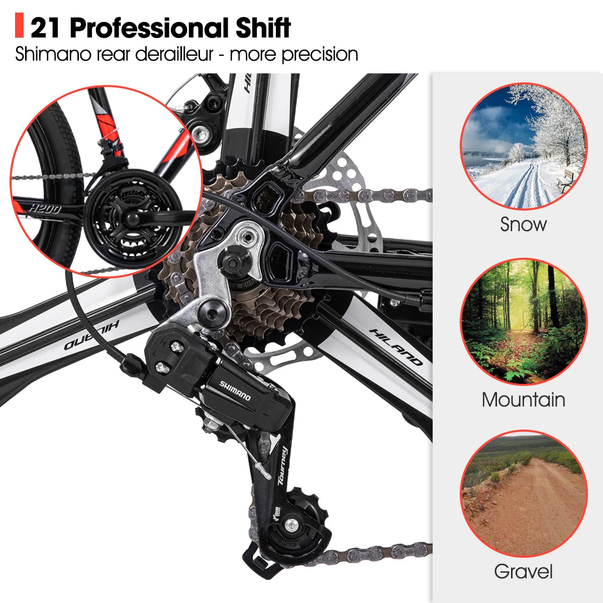Hiland Mountain Bike,Shimano 21 Speeds Drivetrain,Aluminum Frame 26 Inch Wheels, with Disc-Brake for Men Women Men's MTB Bicycle
