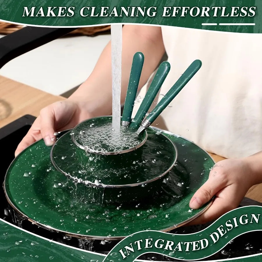 Nuogo 48 Pcs Enamel Camping Tableware Set with 12 oz Coffee Mugs 10.5 Inch Camping Plates 6 Inch Bowls and Utensil Kit Includin