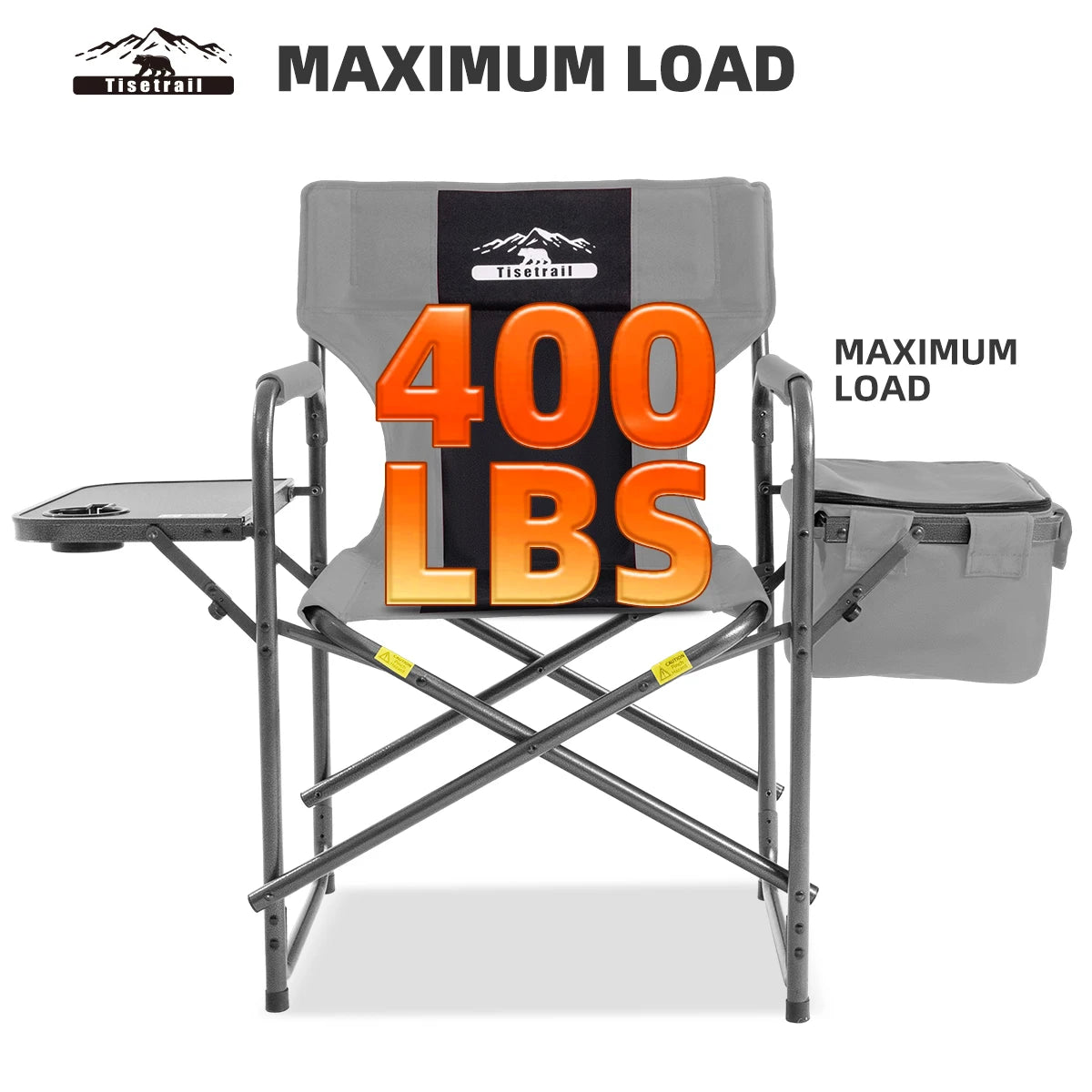 Tisetrail Director Camping Chair with Cooler Bag Camping Directors Chair with Foldable Side Tray Outdoor Lawn Chair Gray&Black