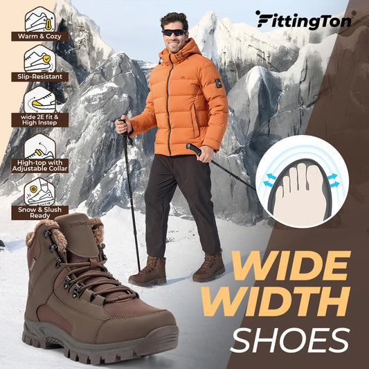 Fittington Winter Boots for Men Wide Fit Snow Boots  -15℃ Cold-proof Warm Thick Lined Outdoor Hiking Shoes Men's Winter Footwea