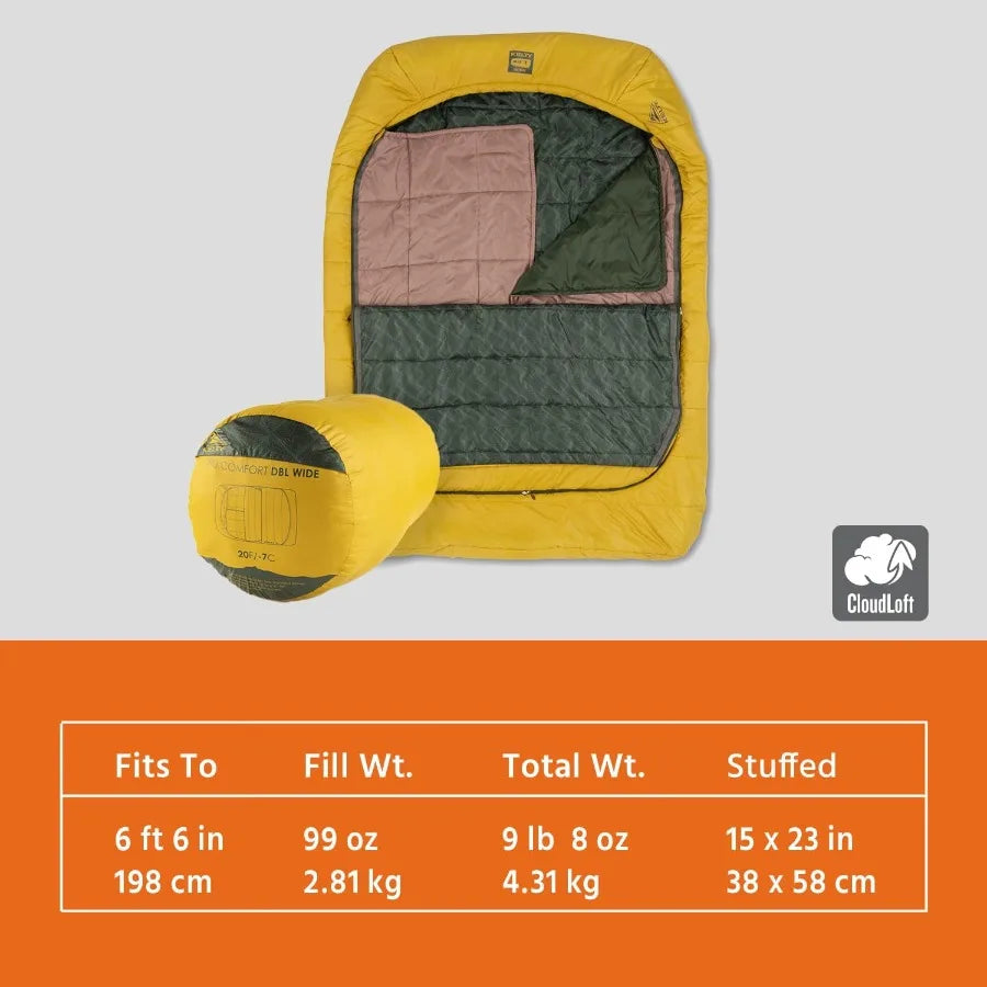 Comfort Doublewide 20 Degree Sleeping Bag Two Person Synthetic Camping Sleeping Bag for Couples Family Camping in Outdoor A