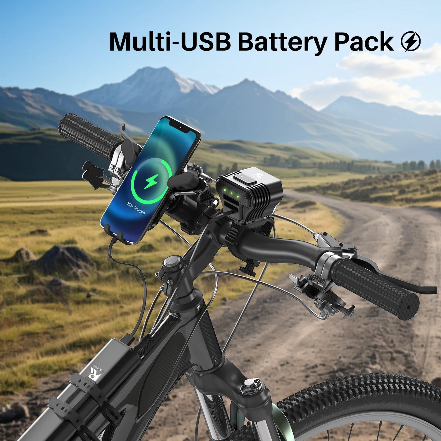 Roomark Bike Headlight 20000 mAh Waterproof Bicycle light w/ 360º visibility Head Lamp USB Rechargeable Cycling Lamp Accessories