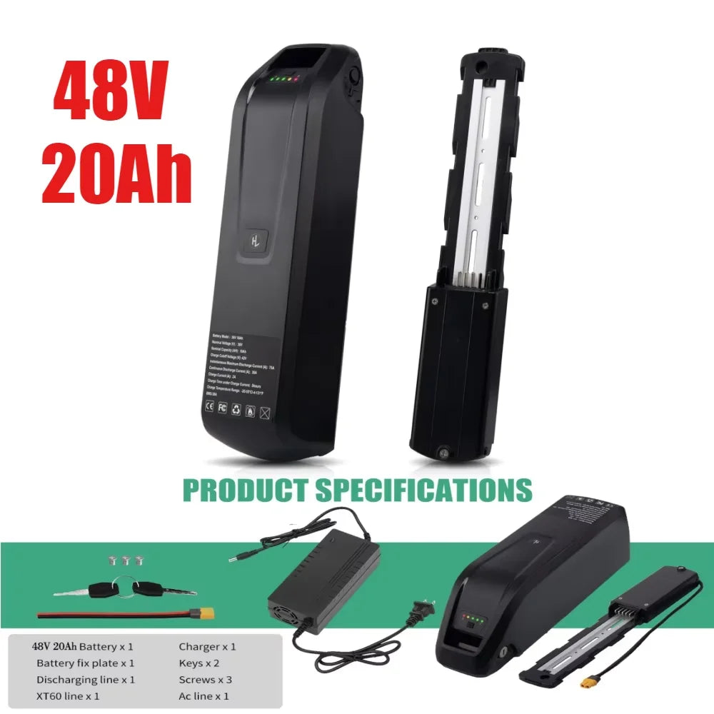 36V 48V 15Ah 20Ah Hailong Li-ion EBike Battery for 1000W 750W 500W Motor, 18650 Pack,Long Range Bicycle Battery,Fast Shipping