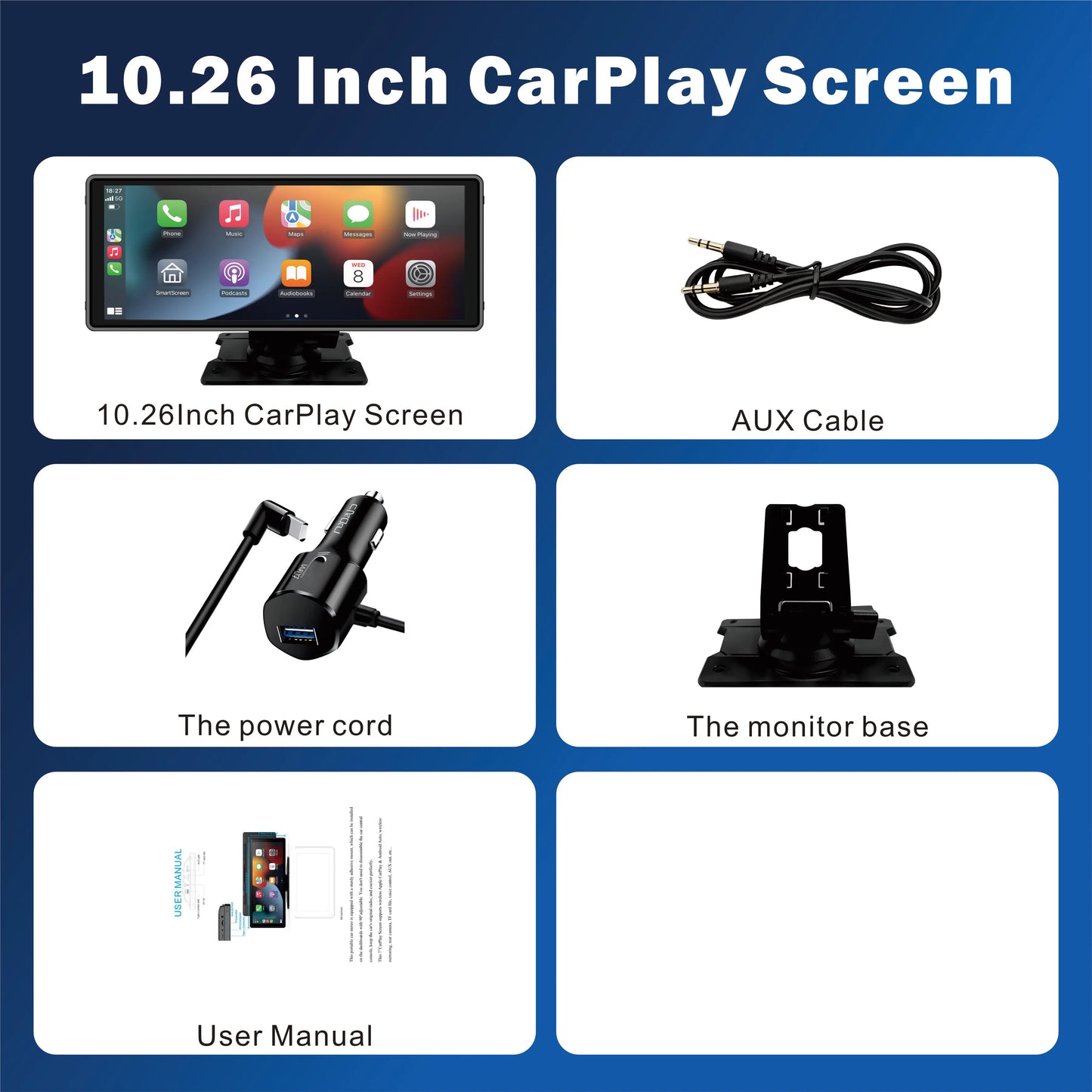 "10.26'' Wireless Car Touchscreen" CarPlay/Android Auto, BT, Backup Cam, Navigation, Mirror Link for All Cars"