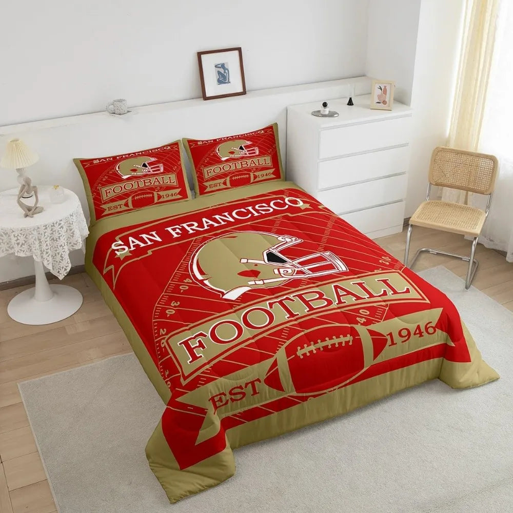 Feelyou Kids Boys American Football San Francisco Bedding Set Queen Size,Football Comforter Set,Boys Girls Bedroom Room Decor,Sp