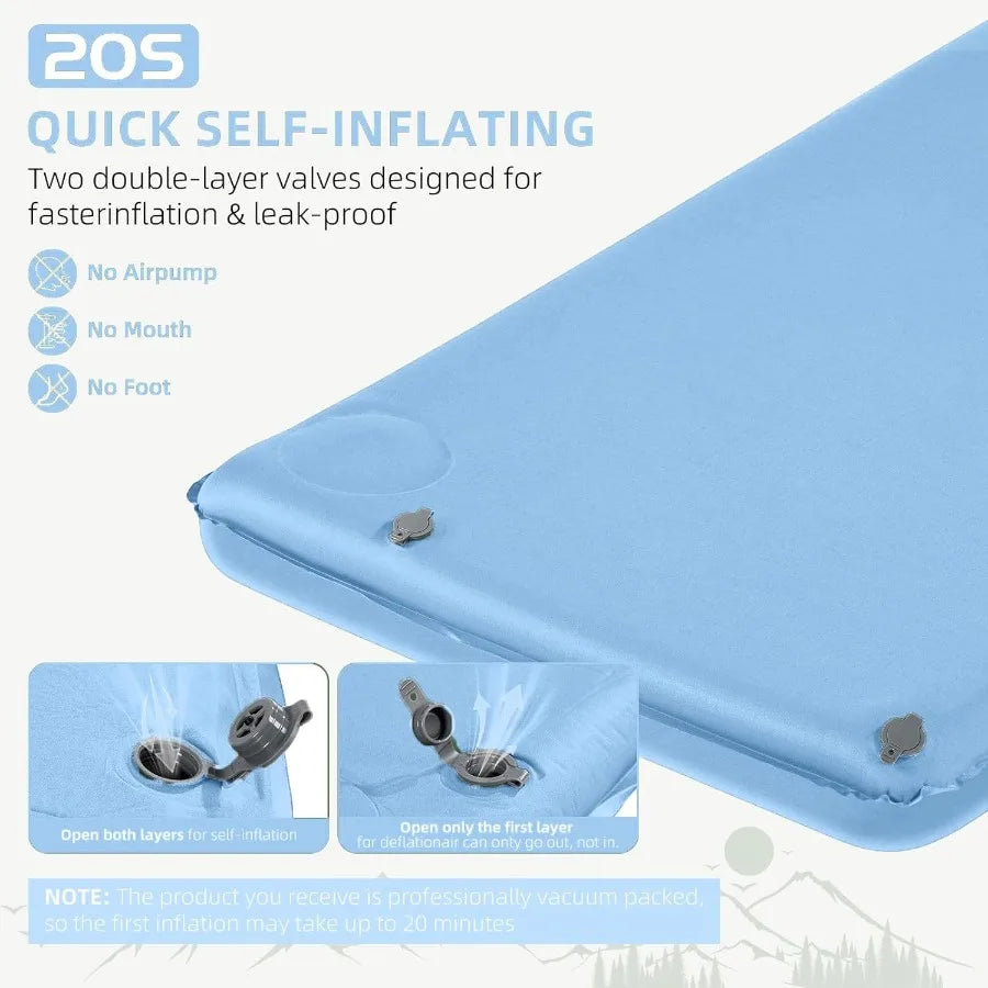 Memory Sleeping Pad 3.1 Ultra-Thick Foam Sleeping Mats for Camping Easy Inflate Deflate 9.5 R-Value Insulated Camping Mattress