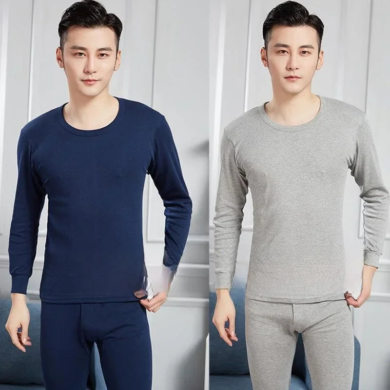 Warm Thin Fleece Underwear Set for Young Men Breathable Moisture Wicking Thermal Base Layer Clothing Long Sleeve Crew Neck