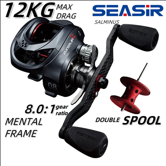 Seasir Salminus Baitcasting Fishing Reel Max Drag 12Kg 8.0:1 High Gear Ratio Metal Aluminum Frame coil
