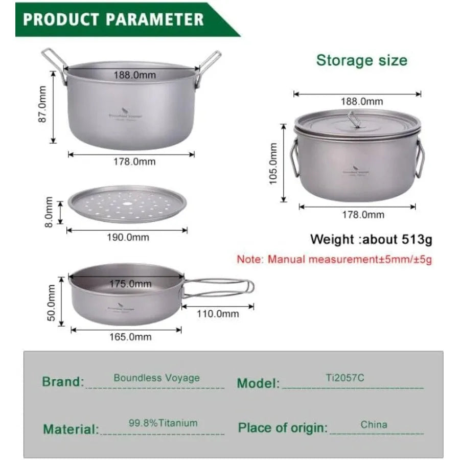 Multifunctional Titanium Steamer Pot with Frying Pan and Vented Lid for Outdoor Camping Backpacking Kitchen: Lightweight Durabl
