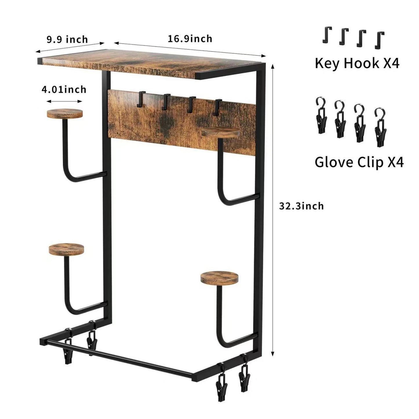 Motorcycle Helmet Holder, Wall-Mounted Rack With 4 Glove Chips & Hooks, Bike Helmets Storage Organizer For Helmets Gear Clothes