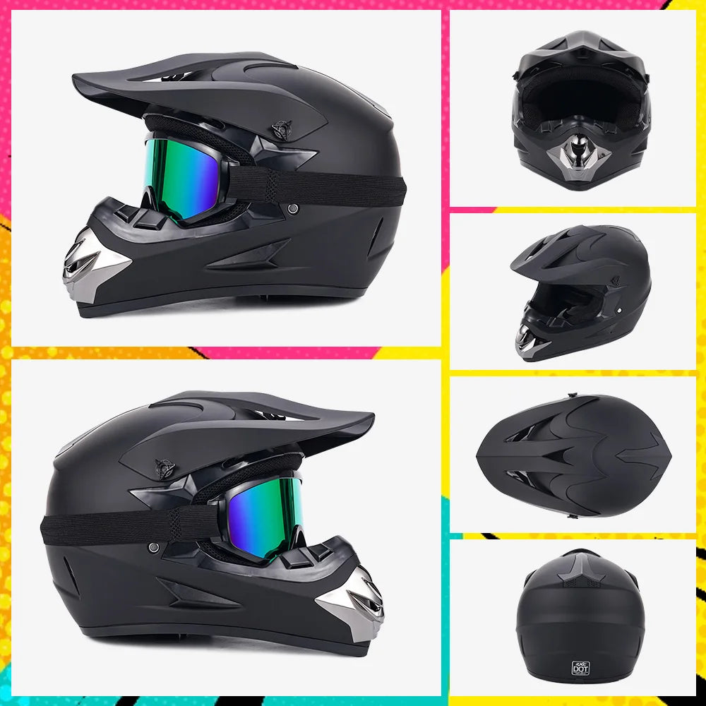Motocross Full Face Helmet Adult Dirt Bike UTV Off-Road Helmet Goggles Gloves and Face Mask Matte Black Motorcycle Accessories