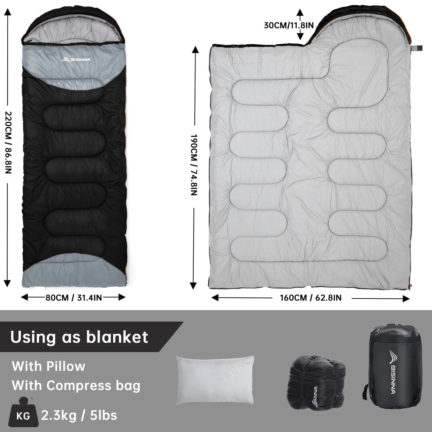 BISINNA Outdoor Camping Sleeping Bag Ultralight Waterproof Winter Warm Backpacking Sleeping Bag With Pillow for Traveling Hiking