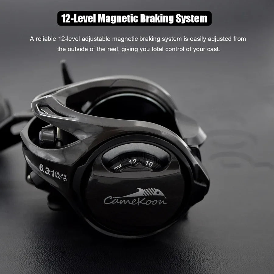 Carbon 300 Baitcasting Fishing Reel High Line Capacity Baitcaster Reels 6.3:1 Gear Ratio 10+1 Stainless Steel Ball Bearings 10