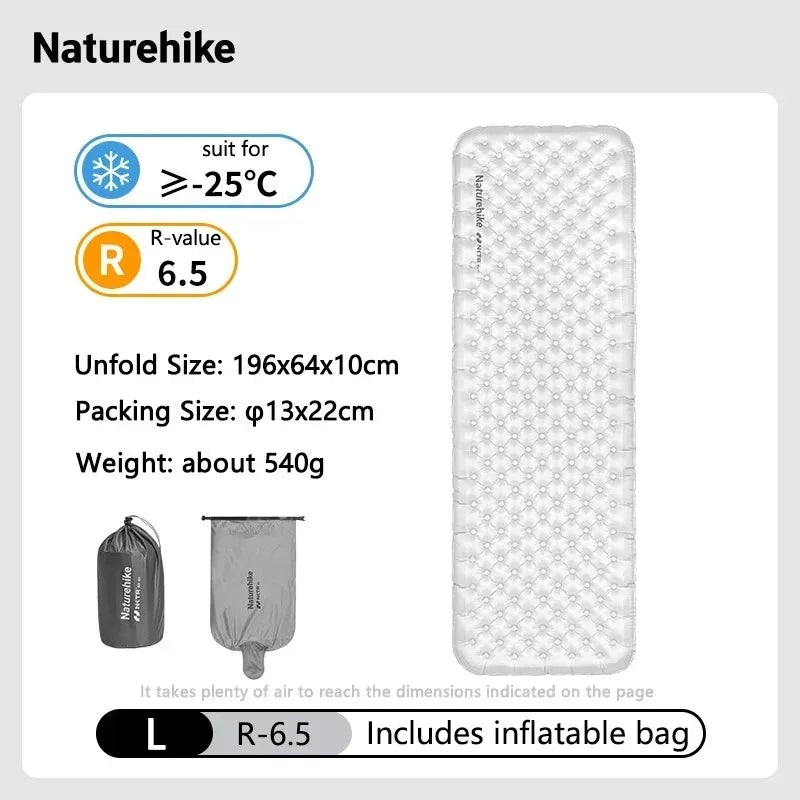 Naturehike R6.5 Air Mattress 10cm Thickened Ultralight Sleeping Pad for Camping Hiking Warm Portable Outdoor Inflatable Mattress