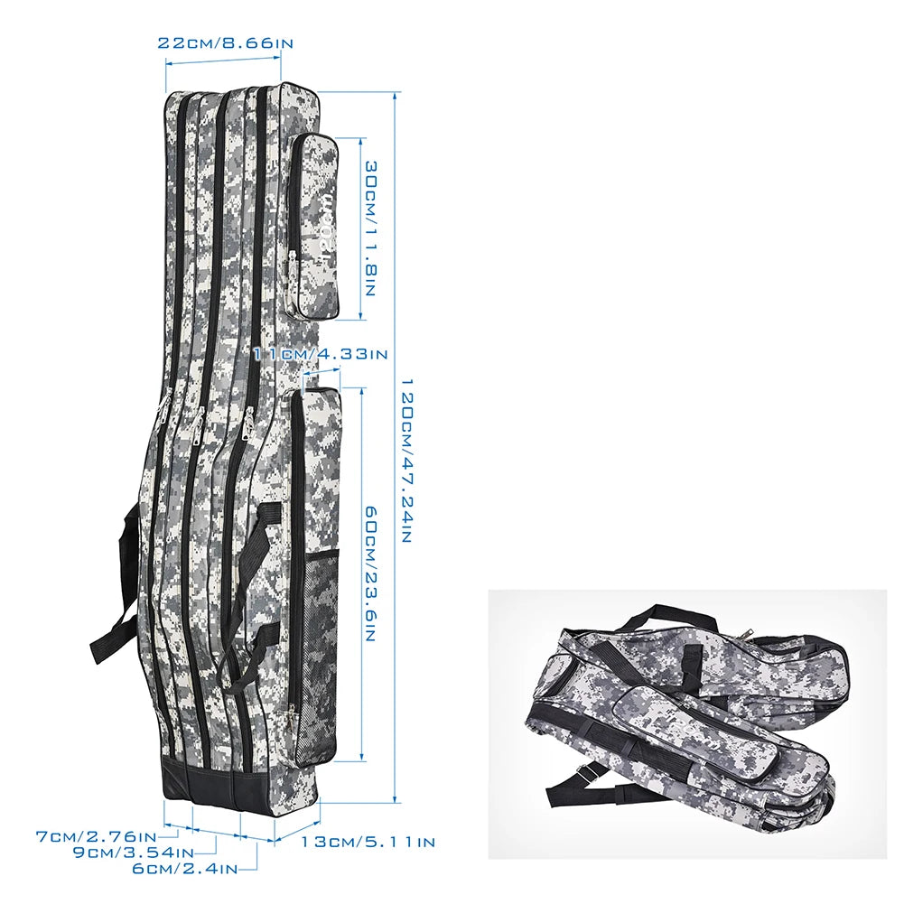 3 Layer Collapsible Fishing Rod Bag Waterproof Camo Fishing Tackle Backpack Large Capacity Multifunctional for Outdoor Fishing