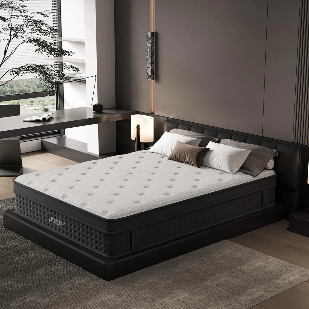 14 Inch Mattress in a Box, Cooling Matress with Memory Foam & Individual Pocket Springs for Pressure Relief & Spinal Alignment