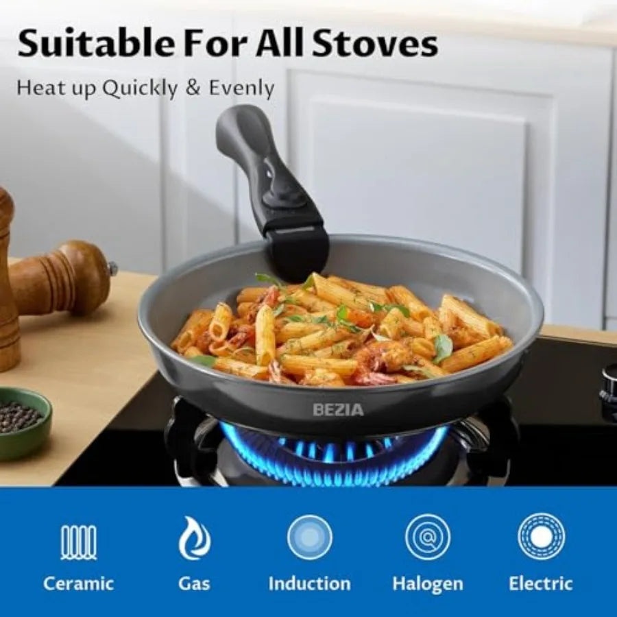 Induction Cookware with Healthy Ceramic Coating for Outdoor Camping and RV Living 10-Piece Nonstick Pots and Pans Set with Deta