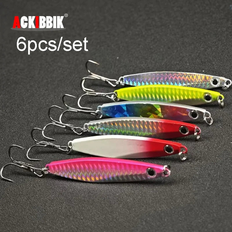 Ackibbik 6pcs Metal Cast Jig Spoon 40g Fishing Jigs Saltwater Fishing Casting Jigging Fish Metal Sinking Lure for Tuna, Kingfish