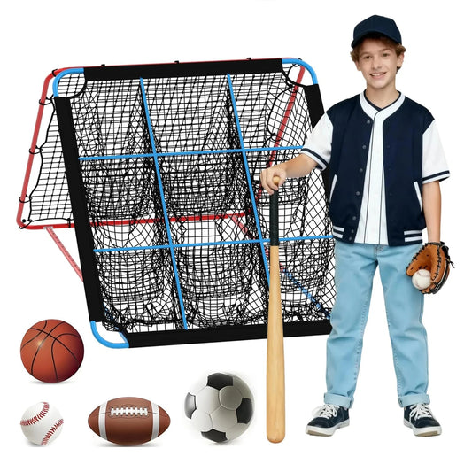 Baseball Rebounder Net, 12-Angle Baseball Pitching Net with 9 Pocket Net, Softball & Baseball Training Equipment