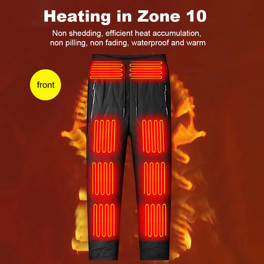 Unisex Heated Thermal Pants 10 Heating Zones Electric Heated Trousers 3 Temperature Modes Waterproof Winter Warmer Clothing